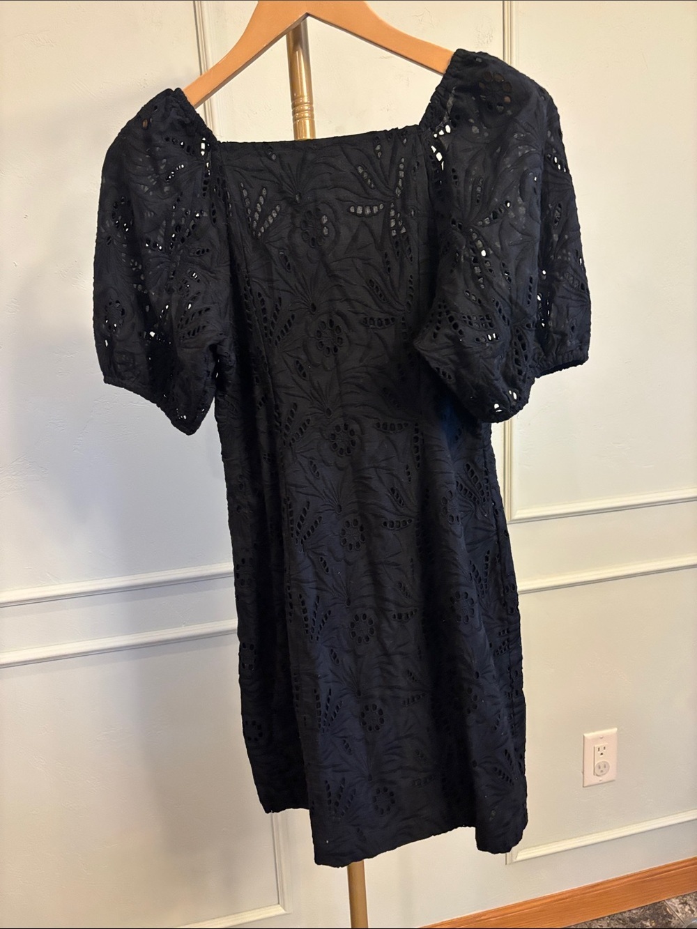 Free People Puff-Sleeve Button-Front Mini Dress Black Sz 0 - Picture 3 of 3